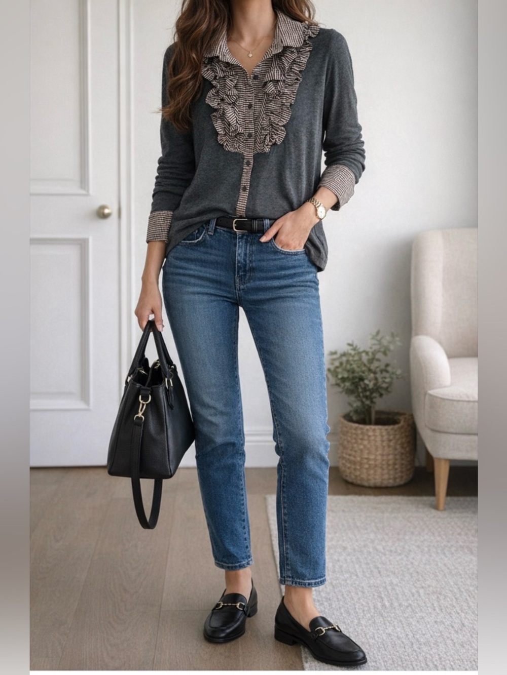 Weekend MaxMara Ruffled Frill Collar Long Sleeve Button-Up Shirt